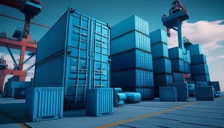 Generative AI, Freight Blue Containers in a Harborの素材