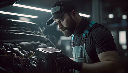 vehicle technician in an auto repair business, Generative AIの素材