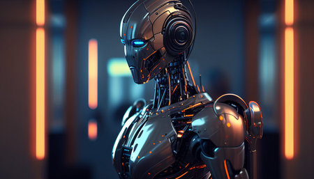 Using machined computer software, Generative AI is an AI robot.の素材