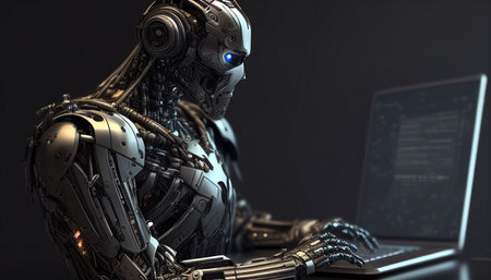 Using machined computer software, Generative AI is an AI robot.の素材