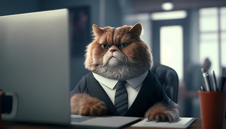 Generative AI portrait of a cat in a traditional business suitの素材