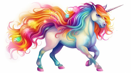create a unicorn horse Generative AI can be used to create a lovely unicorn horse with long, lovely rainbow hair.の素材