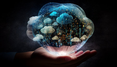 Handling virtual cloud computing with world and technology items such as upload and download. Cloud technology for large data management includes corporate planning and Generative AI.の素材