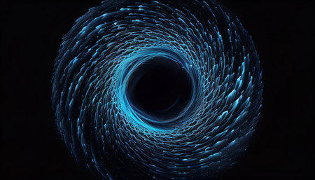 Blue wave with an abstract technology circle. Particle motion. Visualization of big data transfer, Generative AIの素材