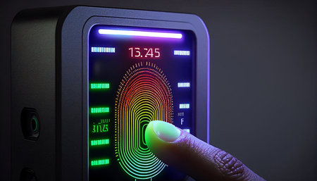 Biometric Fingerprint Digital Scan Technology. scanning identification. Digital security and private data access concept using fingerprint scanner, Generative AIの素材
