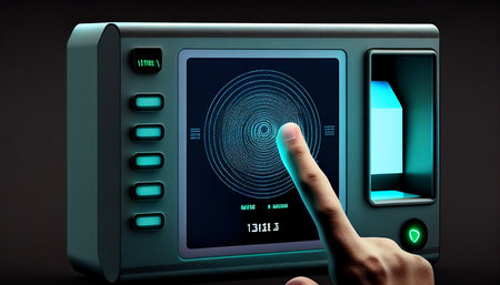 Biometric Fingerprint Digital Scan Technology. scanning identification. Digital security and private data access concept using fingerprint scanner, Generative AIの素材