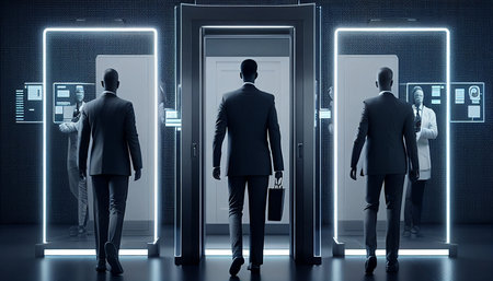 entire body Male employees use sensors to record corporate attendance time and after work, for identification verification or electronic signing, and for AI Generativeの素材