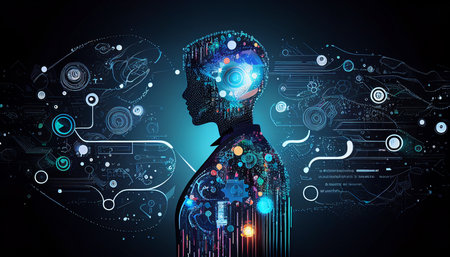 Change management in digital transformation, internet of things. modern technology Customer service management, cloud computing, smart industry, and Generative AI are all examples of big data and business process strategy.の素材