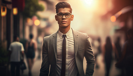 Generative AI portrait of a business smile in a stylish metropolitan scene on the streetの素材