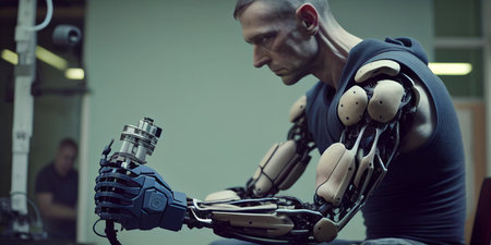 Futuristic robot machine intelligence concept showing artificial intelligence technology. AI generativeの素材