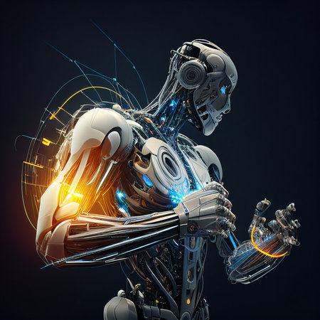 Futuristic robot machine intelligence concept showing artificial intelligence technology. AI generativeの素材