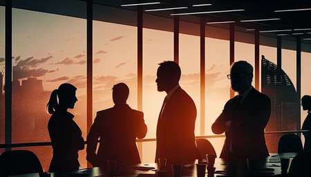 A group of business executives has gathered to work on a project. They are debating the specifics and devising ways to ensure success. AI generatesの素材