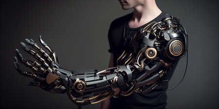 Futuristic robot machine intelligence concept showing artificial intelligence technology. AI generativeの素材