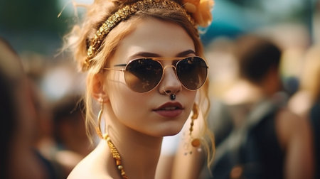 Summer Music Festival Generative AI Portrait Model Woman Attending Concertの素材