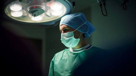 Generative AI, a surgeon in an operating room seeing a monitorの素材