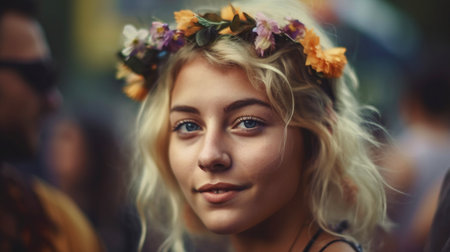 Summer Music Festival Generative AI Portrait Model Woman Attending Concertの素材