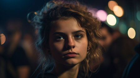 Summer Music Festival Generative AI Portrait Model Woman Attending Concertの素材