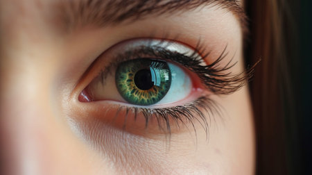 Generative AI close-up of a stunning woman's long eyelashes and emerald eyeの素材