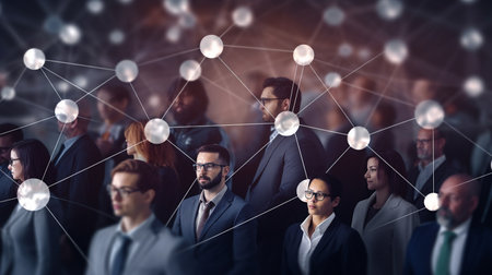 Business network web banner image set with the idea of growth and management through corporate collaboration and networking abilities, Generative AIの素材
