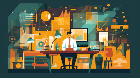 Generative AI, business concept flat vector illustrationの素材