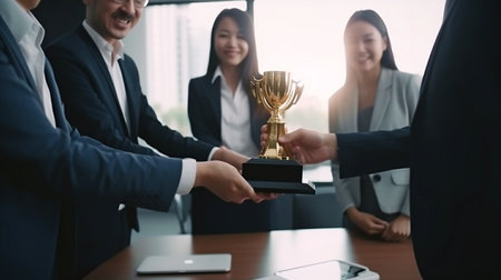 At a competition for the best business initiative, the business team leader was presented with an award. Generative AI is the theme of the business and entrepreneurship award presentation.の素材