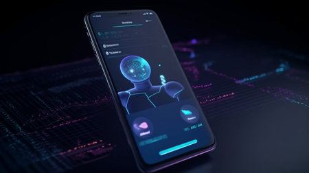 AI-powered banking chatbot for smartphones. Generative AI, AI in the financial sectorの素材