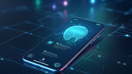 AI-powered banking chatbot for smartphones. Generative AI, AI in the financial sectorの素材