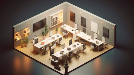 Meeting room, office, and Generative AI in isometric viewの素材