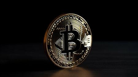 Backdrop built with stacked bitcoin cryptocurrency coins and Generative AI.の素材