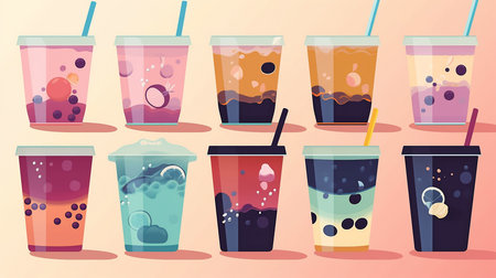 Generative AI, Bubble Tea Cup Design Collectionの素材