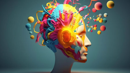 Generative AI, a colorful representation of a human with a creative mindの素材