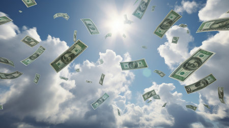 Money in the form of US dollar bills in the air, Generative AIの素材