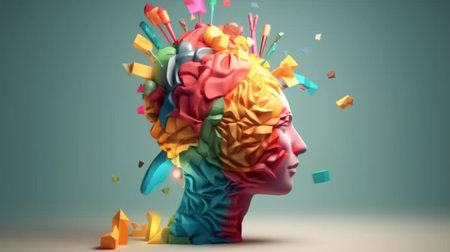 Generative AI, a colorful representation of a human with a creative mindの素材