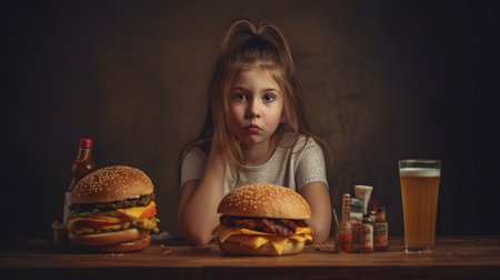 Generative AI creates a creative collage portrait of a small black and white effect girl enjoying a beer.の素材