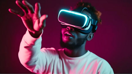 African man attempting to use Generative AI and VR to access the metaverseの素材