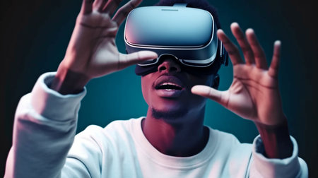 African man attempting to use Generative AI and VR to access the metaverseの素材