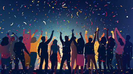 A bright party featuring artists performing in concert, lighting, confetti, and Generative AIの素材