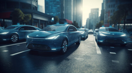 self-driving autonomous automobile on city streets, Generative AI and smart car technologiesの素材