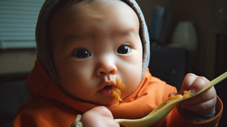 Generative AI, a baby eatingの素材