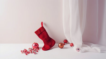 Generative AI, red Christmas socks, and a vibrant bellの素材