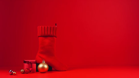 Generative AI, red Christmas socks, and a vibrant bellの素材