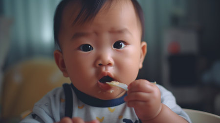 Generative AI, a baby eatingの素材