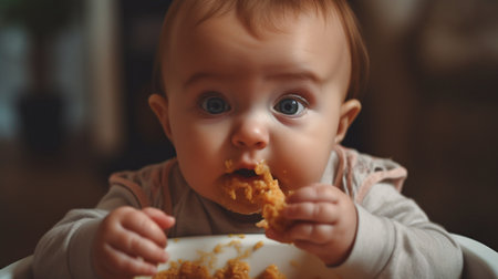 Generative AI, a baby eatingの素材