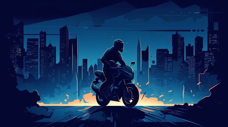 a motorbike rider in a city at night, Generative AI, vector illustrationの素材
