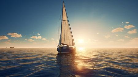 Generative AI and a sailing boat in the waterの素材