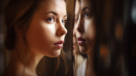Generative AI's reflection of a beautiful womanの素材