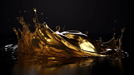 Closeup of a splash of golden greasy liquid with a drop as a background, Generative AIの素材