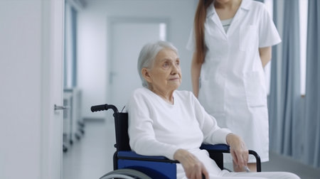 Generative AI and a senior woman in a wheelchair in a hospitalの素材