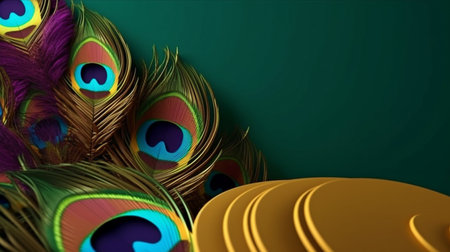 lovely peacock feathers and vibrant accents, Generative AI, copy spaceの素材