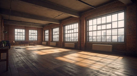 Generative AI, empty loft apartment, industrial styleの素材